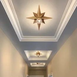 フル銅の星天井照明器具アメリカンスタイル八角形ドームライトシンプルなバルコニーポーチ通路階段キッチン天井ランプ2251