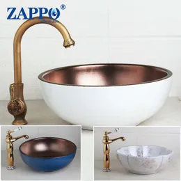 Zappo Bathroom Washbasin Sink Faucet Combo White Basin W/ Mixer Tap Blue Art Art Ceramic Borning Bowl Sints Set Faucets