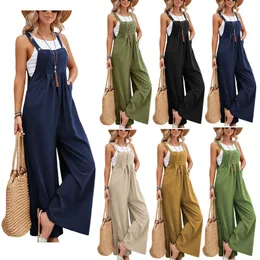 Stylish Lady Solid Color Wide Leg Rompers and Jumpsuits 2024 Summer Women Sleeveless Backless Casual Tickets Street Overalls