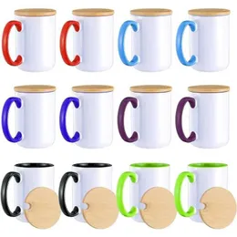 Кружки кружки Boussac Mugs из 1215 унций Blanks Blank с бамбуковой крышкой сублимации кофейные кружки наборы кофейной чашки с покрытием Lid6 240410