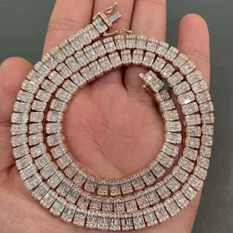 Hot Selling Elegant Baguette Tennis Necklace Iced Out Rose Gold Plated S925 Vvs Diamond Chain Silver Moissanite Tennis Chain