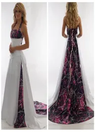 Halter 2019 Camo Aline Muddy Kız Gelinlik Kamuflaj Özel Artı Boyut Gelin Gowns Gerçek Ağaç Kırsal Dantel Yukarı Rob7106574