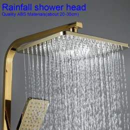 Gold Digial Shower System 12 -calowy Ranfall Shower Head Mosiężna Temperatura Wyświetlacz prysznic termostatyczny zestaw prysznicowy