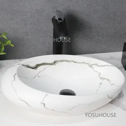 Nordic Style Bathroom Basin White Marble Ceramic Tabletop Basin Art Household Wash Basin Vanity Sinks Bathroom Furniture