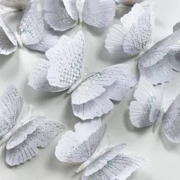 12 pezzi Ali doppi ali 3D Adesivi a farfalla 3D Decalli da parete rimovibile per baby shower per baby shower per la festa di compleanno decorazioni palloncini topper