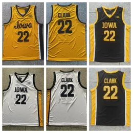 Sttiched Mens College Iowa Hawkeyes 22 Caitlin Clarkジャージーホームアウェイイエローブラックホワイトサイズ