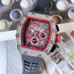 new Mens stone Watch Diamond Watch Plastic Watchband designer Wristwatches Fashion Luxury Wine Barrel Watch 42mm Diameter Bezel Display Calendar