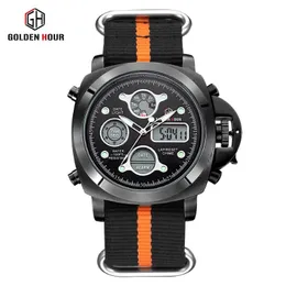 Reloj Hombre Goldenhour Outdoor Sport Watch Men Canvas Strap Watches Auto Date Display Man Write Watch Relogio Masculino279L