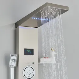 Banheiro chuva torneira de chuveiro led chuveiro painel coluna Bathtub bico mixer Digital Display Massage Jets Hand Chusel Shelf*2