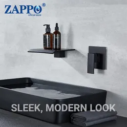 Zappo mattes schwarzes Badezimmer Becken Waschbecken Wasserhahn Wasserfall Badewanne Mischer Heißer kaltes Wasserhahnausgangswand montiertes Messingarmaturen Wasserhähne