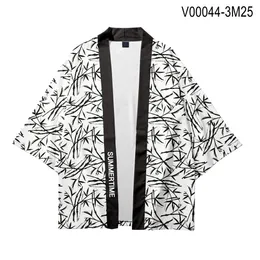 Bambu tryckt lös japansk vit kimono streetwear cardigan mantel sommar kvinnor män haori topp yukata