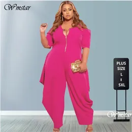 Plus Size Jumpsuit Women Casual Loose Hollow Out Sleeve Zip Up One Piece Outfit Summer Romper Tracksuit Wholesale Drop 240410