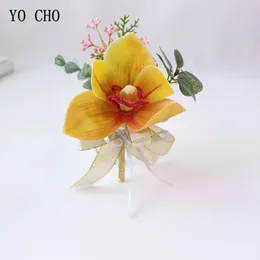 YO CHO Own Design Wedding Pearl Wrist Hand Flower Artificial Orchid Fabric Flower Brooch Corsage Wedding Party Prom Accessories