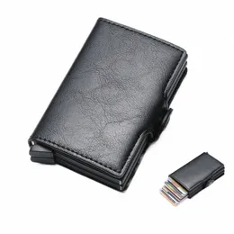 rfid Blocking Men Wallet Credit Card Holder Leather Card Wallet Double Metal Box ID Card Holder Mey Clip Purse New 2023 L7NP#