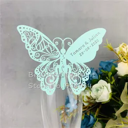 60 peças / lote laser de borboleta cortada Cartão de papel / acompanhante cartão / xícara cartão / cartão de vidro de vinho personalizado para decoração de festa de casamento