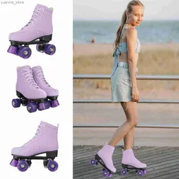 Inline Roller Skates Erwachsene 4 Räder Schuhe Quad Rollschuhe Blitzrad Skate für Frauen Männer Outdoor Skating -Schiebetraining Sneakers PU Leder Y240410