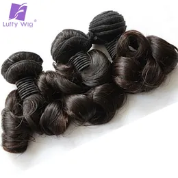 Bundle di capelli super doppio remy remy brasiliano rimbalzante riccio intrecciata vera estensioni di capelli umani zia fumi arricciatura con chiusura luffy