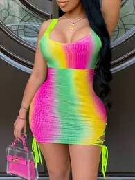 LW Plus Size Plays Gradient Bandage Designout Design MultiColor Mini Dress Women Club Party Bodycon 240410