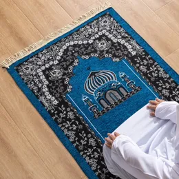 Chenille Muslim Islamic Prayer Rug 70*110 cm dyrkan filt knäande poly matta tofs bärbar rese bön matta Ramadan gåva 240401