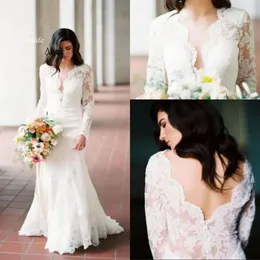 Abiti da sposa sirena abito da sposa maniche lunghe con pizzo Applique sweep sweep treno di campagna su misura per le spiagge di campagna per le dimensioni plus size vestido de nobu 403 2024