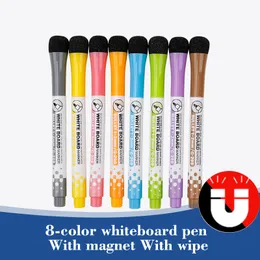 12 Pcs/lot Magnetic Dry Erase Whiteboard Markers Water 8 Colour Pen Black and White Office Supplies for Glass Ceramic Tile