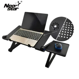 LAPDESKS LEVILO DE ALUMA DE ALUMA AJUSTÁVEL LAPTOP STAND LAPTOP CAMA DE Mesa de notebook Stand com fã de resfriamento Mouse Board para Bed Sofá Bandeja