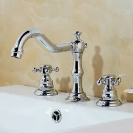 Jieni Antique Brass Chrome Chrome Krison Kitchen Basin Mixer Tap Sink Faucet 2ハンドル3 PCSゴールデンバスルーム盆地蛇口浴槽タップ