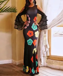 Clocolor Long Party Dress Women Elegant Floral Print Off Counter Mesh Bodycon Mermaid Evening Sleeve Maxi Dress Y26401392