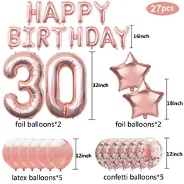 1Set Rose Gold 18 21 30 40 50 60 Happy Birthday Folienballons Banner für Mädchen Frauen Erwachsene Geburtstagsfeier Dekorationen