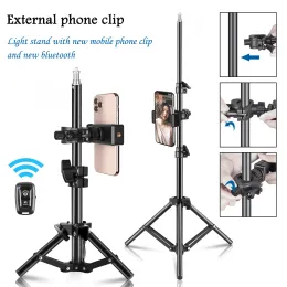 Tripés 100/150/190cm Studio de fotografia Stand de luz ajustável Tripé portátil com clipe de telefone Bluetooth para Flash Photo Studio