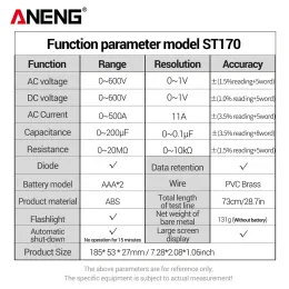 Multimetr miernika zacisku ANENG ST170 z ekranem wyświetlania podświetlenia HD Mini amperimetryczne tester zacisków bezkontaktowych elektryka elektryka