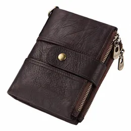 humerpaul Short Wallet Men Genuine Leather Zipper Coin Pocket High Quality Male RFID Card Holder Purse Vintage Credential Walet V23D#