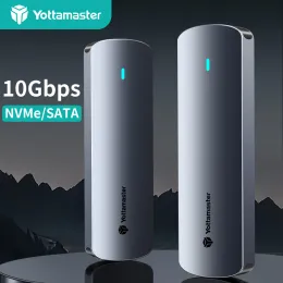 العلبة Yottamaster M2 SSD العلبة المزدوجة Protocol Disk Disk Case 10GBPS NVME PCIE و 5GBPS SATA AHCI حالة محرك أقرا