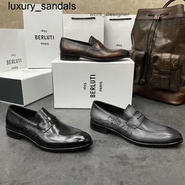 Berluti Business Leather Shoes Oxford Calfskin Handgjorda toppkvalitet Berluti Blue Handle Formal Lefu Laser Tattoo Goodyear äkta outsolewq w96p