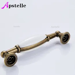 Apstelle Zinc Ceramic Kitchen Drawer Pulls Wardrobe Furniture Handle Vintage Flower Cabinet Cupboard Hardware Ivory White Bronze