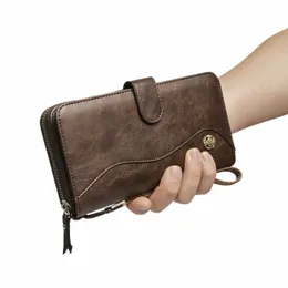Vintage Herren LG Mobile PHE Bag Busins Leder Multi -Funktion High -Kapazität Reißverschluss Brieftasche mit Handgürtel U6QL#