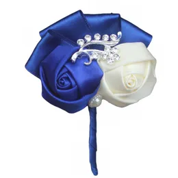 在庫の100％Handamde Best Man Groom Boutonniere Satin Rose Wedding Partyプロムマンスーツコサージクリエイティブパーティーアクセサリー