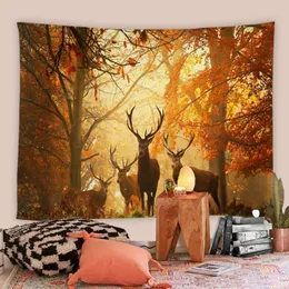 O outono parede de tapeçaria pendurada em abóbora rústica tapeçaria de tapeçaria de outono bordo floresta de tapeçarias naturais para decoração