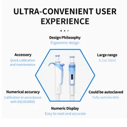 IKEME New Laboratory 피펫 디지털 조절 가능한 0.1-10ml 피페 타 실험실 용품 자동 클레이브 가능한 드롭퍼 의료 용품 팁