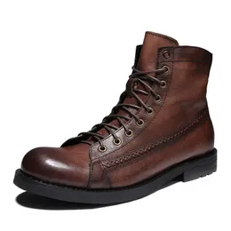 Mens Retro Ankle Boots PU Leather Lace-Up Casual High-Top Shoes