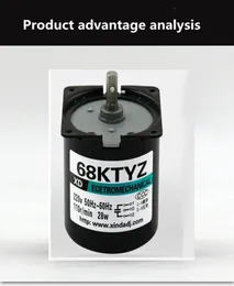 68KTYZ AC 브래킷이있는 동기 모터 28W 220V 2.5 RPM-110 RPM 중심 샤프트 마이크로 기어드 모터 영구 자석 모터