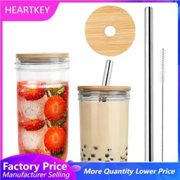 Mugs Drinking Juices Reusable Boba Travel Bottle Cups Wide Mouth Vacuum Sealer Can Glass Sublimation Mason Jars with Lids and Straws 240410