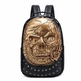 HBP icke-märkesförsäljning! Män och kvinnor tillbaka förpackar Steam Punk Rivet Personlighet Travel Bagpack 3D Skull Ryggsäckar Laptop Schoolbag för tonåringar