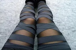 Bandage Leggings charmante Leggins schlanke Frauen Punk Legins Lady 2020 Sexy Spleißhosen Stretch Black Hosen Patchwork2913531