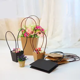 5 pezzi sacchetti di carta nera con PVC Waterproof Flowerpot Shop materiale da imballaggio con bottenette per piante di fiori freschi pacchetto venduto venduto