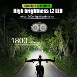 Newboler Smart Bicycle Light 1800 Lumen Lumen USB Rechargeable Bike Furlight Set Set Flashlight Hardly Hardly Mtb Road Bike Cycling Highling