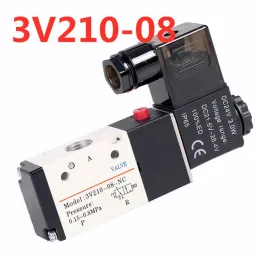 3 포트 2 POS 1/4 "BSP 에어 솔레노이드 밸브 3V210-08 LED 조명 플러그 DC12V DC24V AC110V AC220V