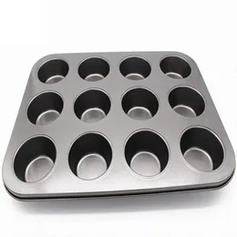 Ny 2024 12 koppar DIY Cupcake Baking Tray Tools Non-Stick Steel Mold Egg Tart Baking Tray maträtt Muffin Cake Mold Round Biscuit Pan DIY