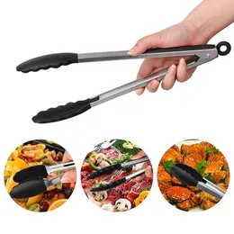 2024 7'' 9'' 12'' Silicone Stainless Steel Bread Beef Heat Resistant Clip Vegetable Barbecue BBQ Clamp Kitchen Tools Gadgets silicone