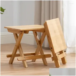 Camp Furniture Bamboo Folding Stool Portable Household Solid Taburet Outdoor Fishing Chair Small Bench Square Kids Drop Delivery Sport Dh7Ha